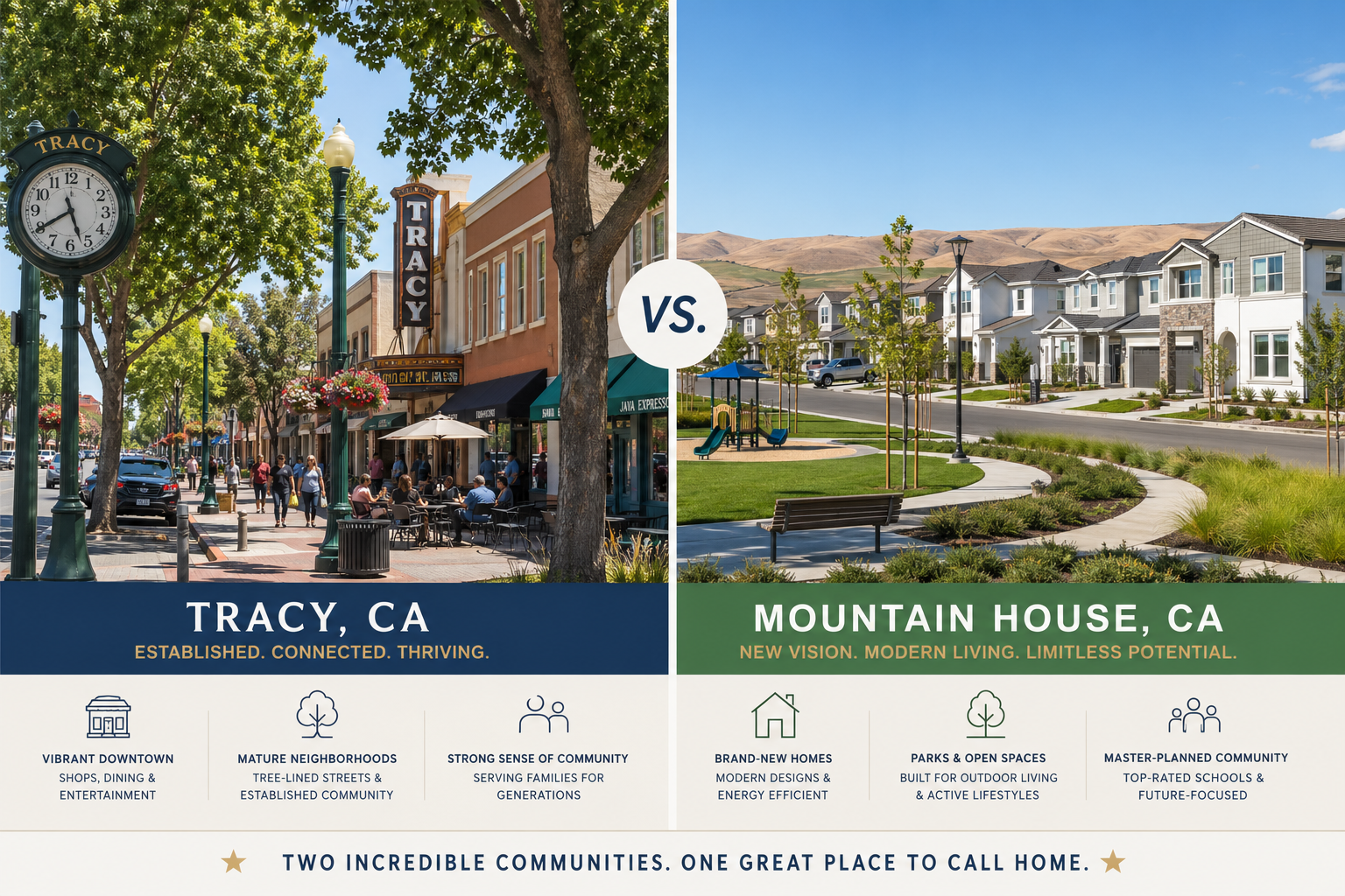 Tracy CA vs Mountain House CA real estate comparison — Central Valley homes 2026